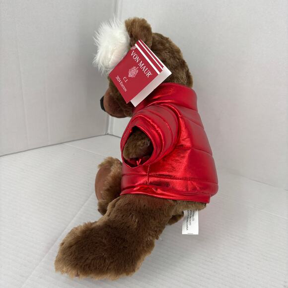 Von Maur C J Bear Plush Brown Shiny Red Puffer Jacket 2024 Edition 13th Annual - Picture 2 of 9